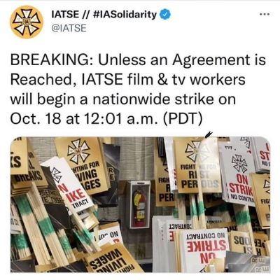 It is a screenshot of the tweet from IATSE regarding the strike.